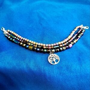 Handmade three strand beaded tree of life bracelet